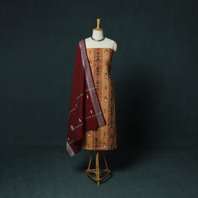 Sambalpuri Ikat Embroidered Cotton 3pc Unstitched Dress Material Suit Set 07