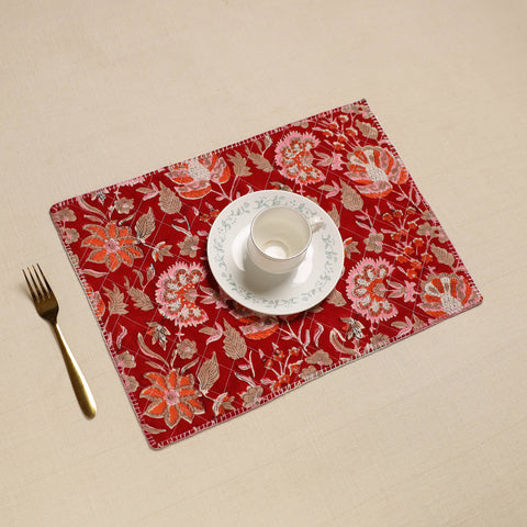 Hand Embroidered Floral Cotton Reversible Table Mat 48