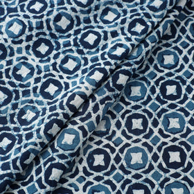 Blue Block Printed Cotton Indigo Dabu Bagru Fabric