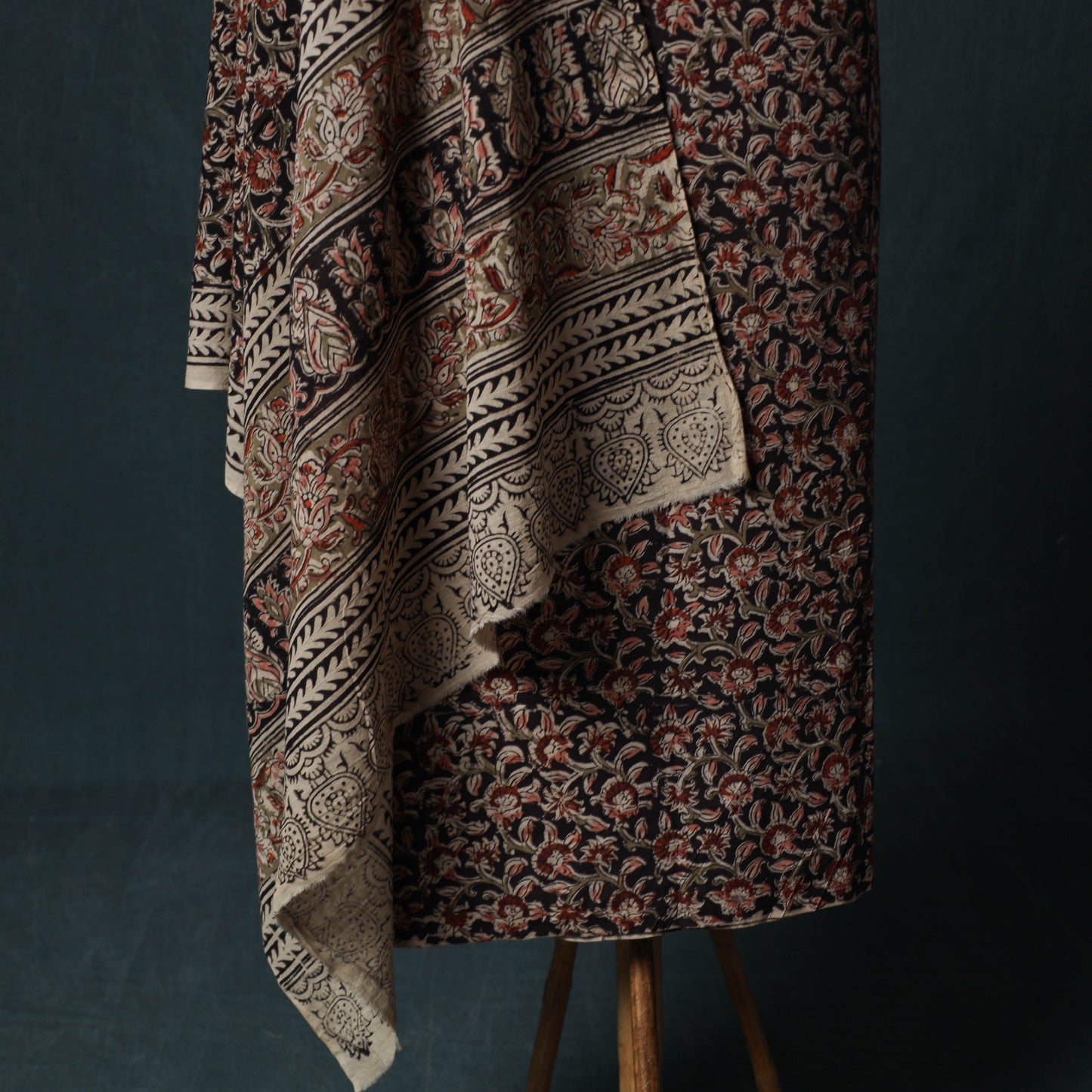Black - Kalamkari Hand Block Print Natural Dyed Cotton 2pc Unstitched Dress Material Kurta Set 17