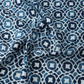 Blue Block Printed Cotton Indigo Dabu Bagru Fabric