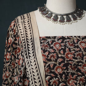 Black - Kalamkari Hand Block Print Natural Dyed Cotton 2pc Unstitched Dress Material Kurta Set 17