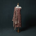 Brown - Kalamkari Hand Block Print Natural Dyed Cotton 2pc Unstitched Dress Material Kurta Set 18
