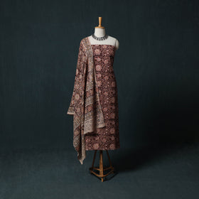 Brown - Kalamkari Hand Block Print Natural Dyed Cotton 2pc Unstitched Dress Material Kurta Set 18