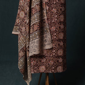 Brown - Kalamkari Hand Block Print Natural Dyed Cotton 2pc Unstitched Dress Material Kurta Set 18