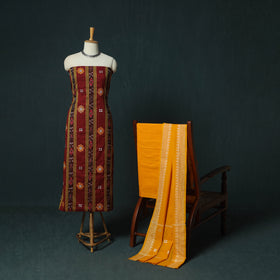 Maroon - Sambalpuri Ikat Embroidered Cotton 3pc Unstitched Dress Material Suit Set 09