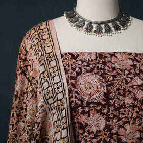 Brown - Kalamkari Hand Block Print Natural Dyed Cotton 2pc Unstitched Dress Material Kurta Set 18