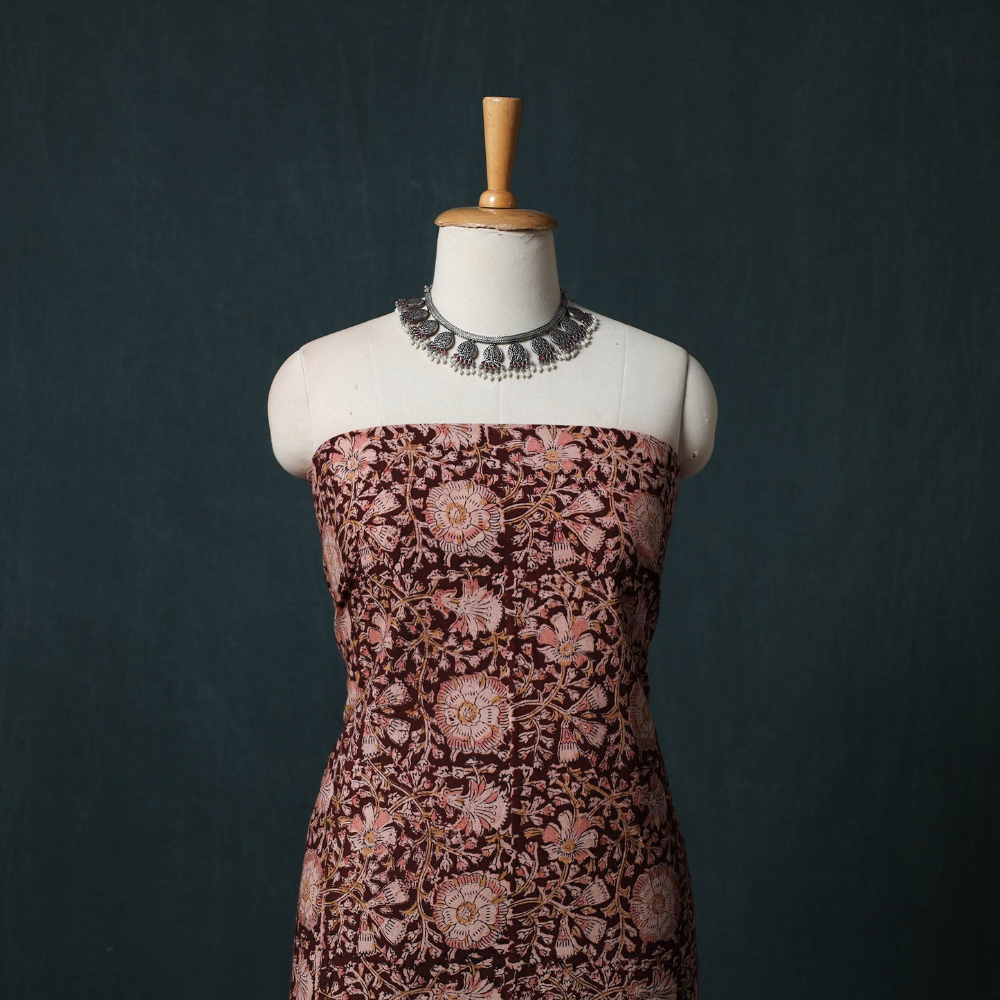 Brown - Kalamkari Hand Block Print Natural Dyed Cotton 2pc Unstitched Dress Material Kurta Set 18