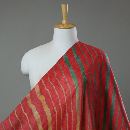 Red - Leheriya Tie-Dye Tussar Silk Handloom Fabric 47