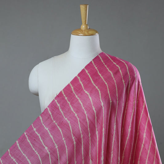 Pink - Leheriya Tie-Dye Tussar Silk Handloom Fabric 44