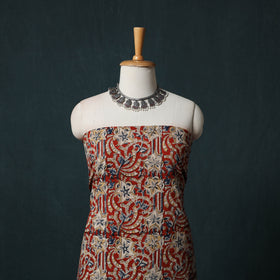 Red - Kalamkari Hand Block Print Natural Dyed Cotton 2pc Unstitched Dress Material Kurta Set 19