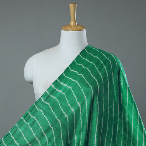Green Leheriya Tie-Dye Tussar Silk Handloom Fabric 40 