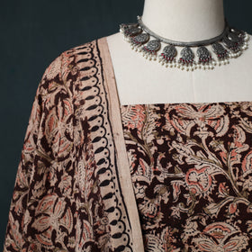 Brown - Kalamkari Hand Block Print Natural Dyed Cotton 2pc Unstitched Dress Material Kurta Set 20