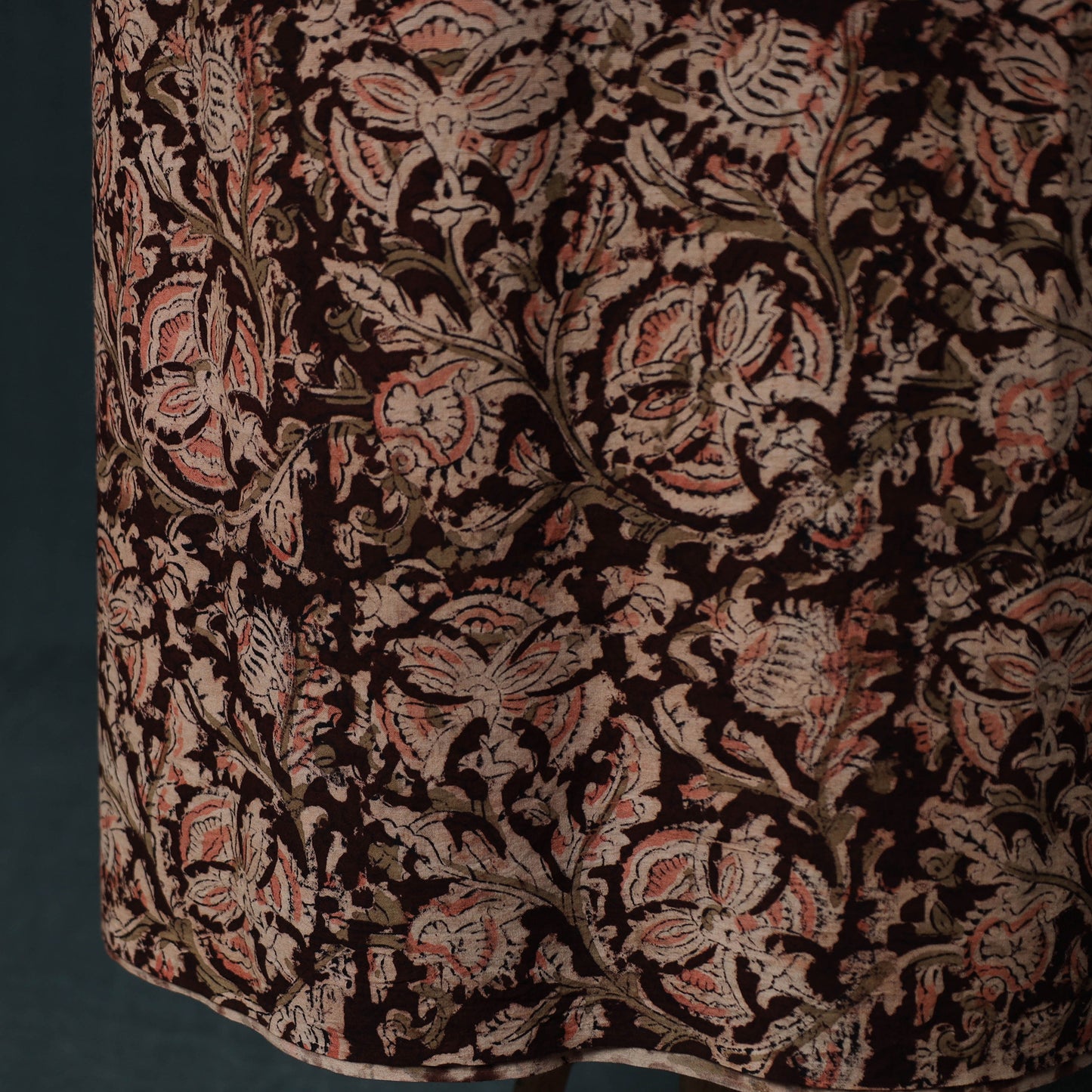 Brown - Kalamkari Hand Block Print Natural Dyed Cotton 2pc Unstitched Dress Material Kurta Set 20