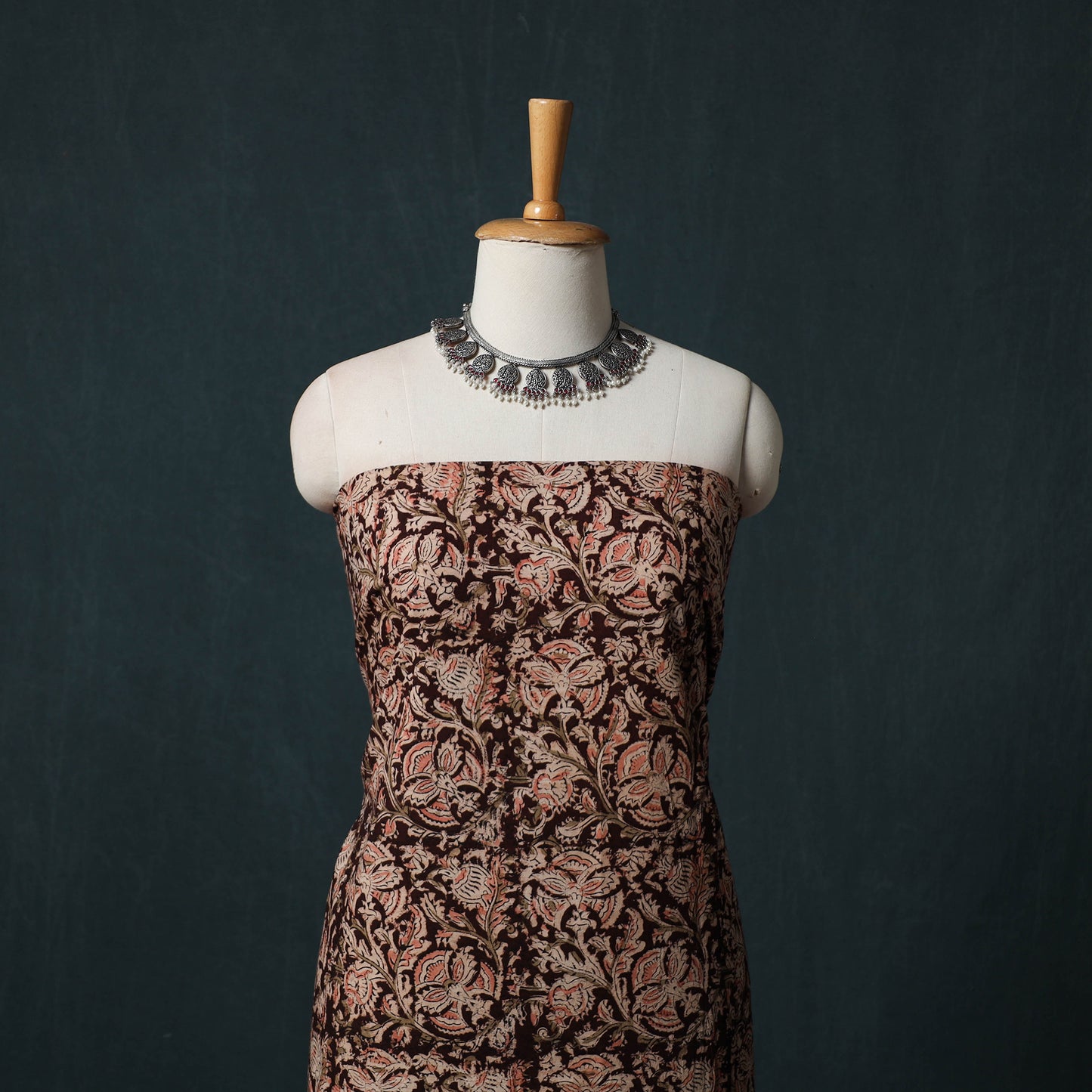 Brown - Kalamkari Hand Block Print Natural Dyed Cotton 2pc Unstitched Dress Material Kurta Set 20