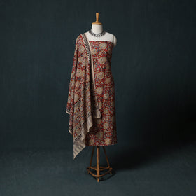 Red - Kalamkari Hand Block Print Natural Dyed Cotton 2pc Unstitched Dress Material Kurta Set 21