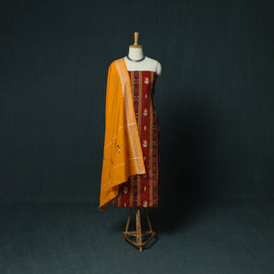 Sambalpuri Ikat Embroidered Cotton 3pc Unstitched Dress Material Suit Set 11