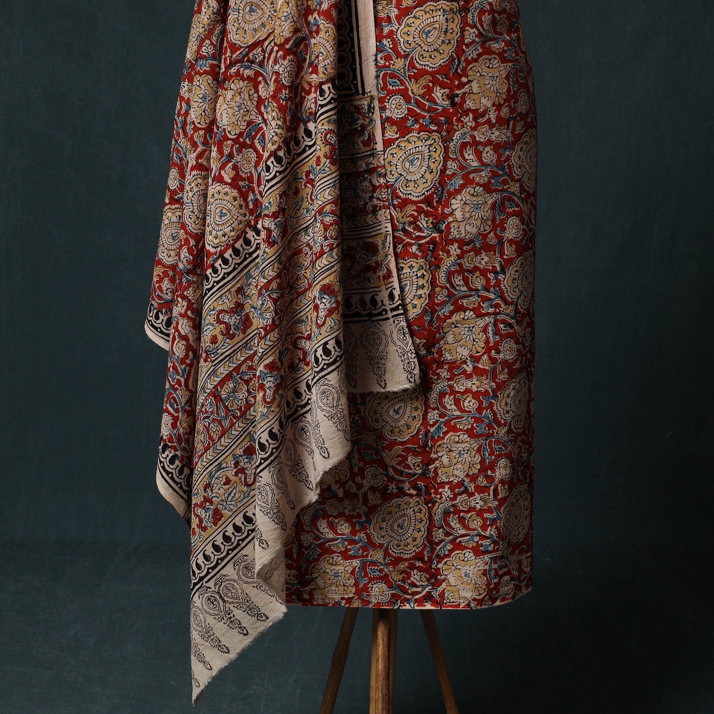 Red - Kalamkari Hand Block Print Natural Dyed Cotton 2pc Unstitched Dress Material Kurta Set 21