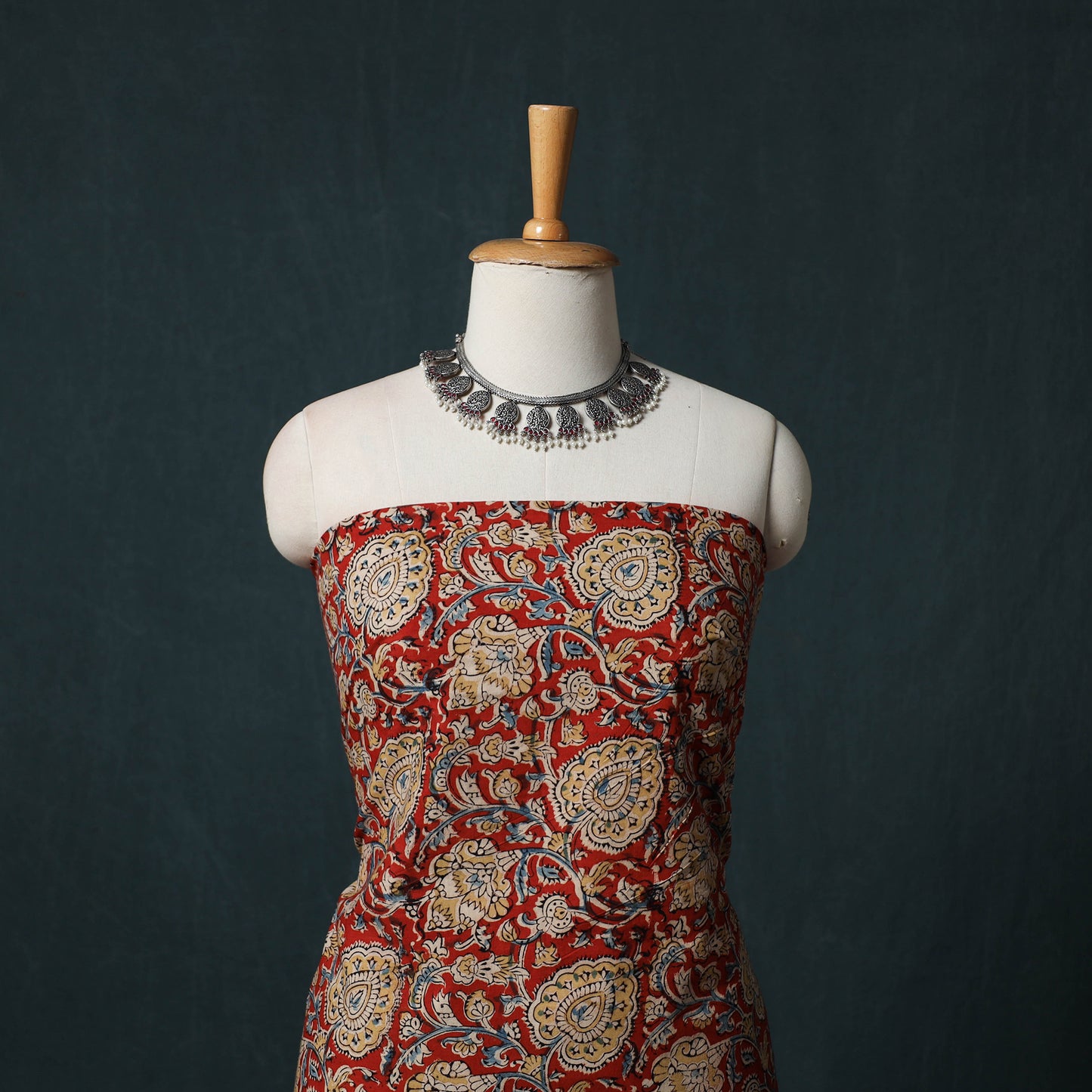 Red - Kalamkari Hand Block Print Natural Dyed Cotton 2pc Unstitched Dress Material Kurta Set 21