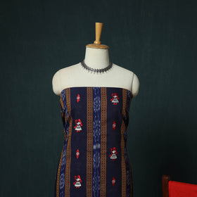 Blue - Sambalpuri Ikat Embroidered Cotton 3pc Unstitched Dress Material Suit Set 12