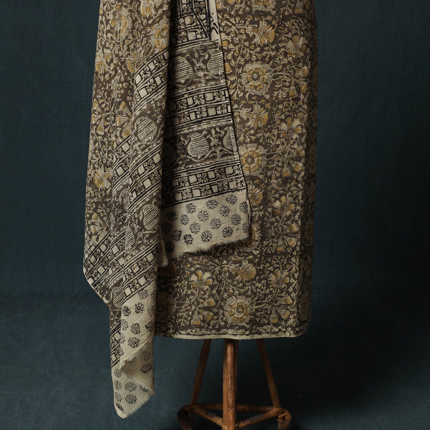 Brown - Kalamkari Hand Block Print Natural Dyed Cotton 2pc Unstitched Dress Material Kurta Set 22
