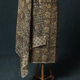 Brown - Kalamkari Hand Block Print Natural Dyed Cotton 2pc Unstitched Dress Material Kurta Set 22