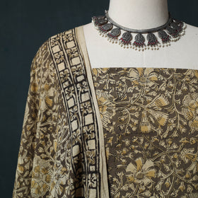 Brown - Kalamkari Hand Block Print Natural Dyed Cotton 2pc Unstitched Dress Material Kurta Set 22
