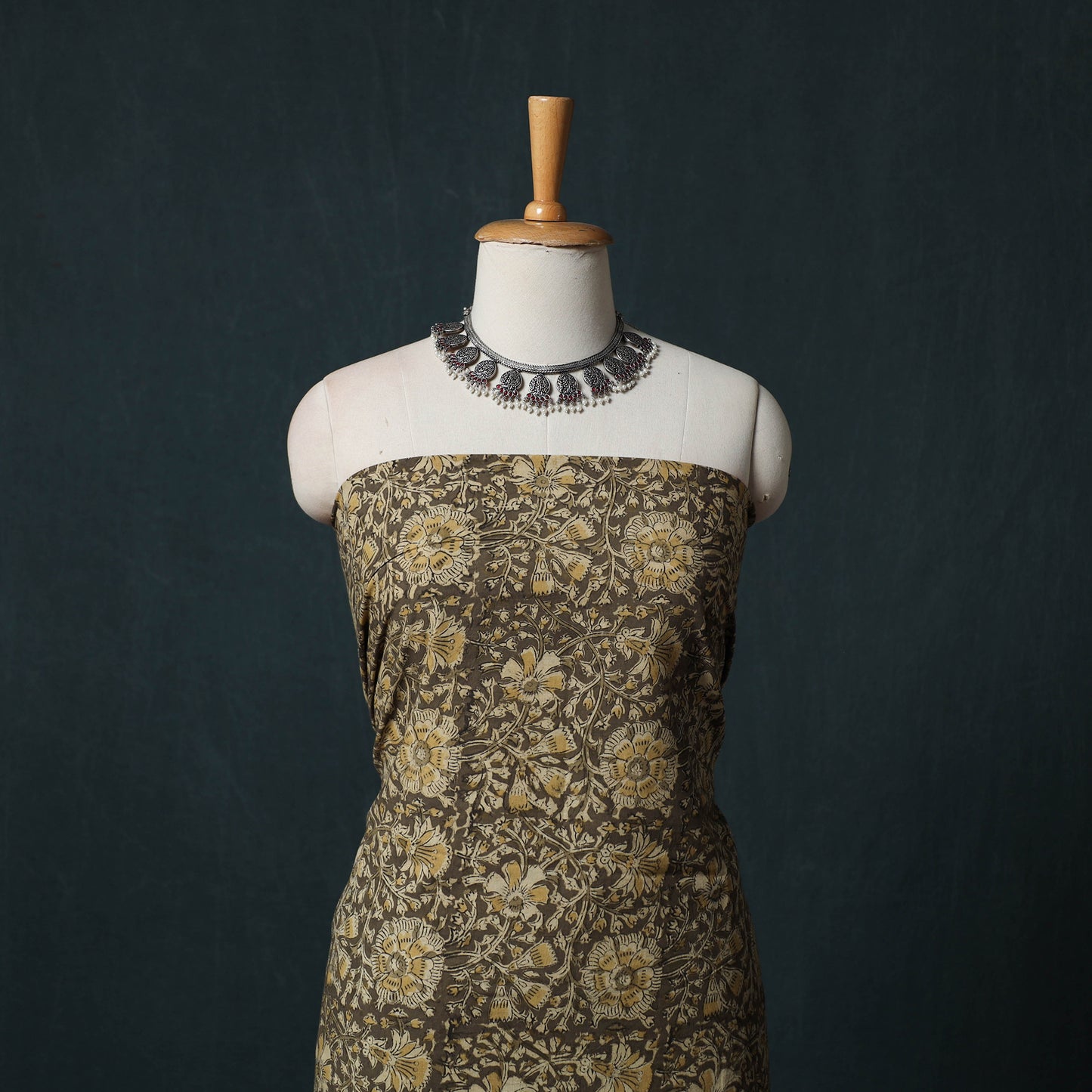 Brown - Kalamkari Hand Block Print Natural Dyed Cotton 2pc Unstitched Dress Material Kurta Set 22