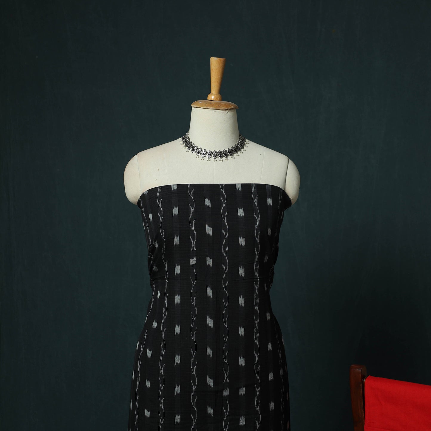 Black - Sambalpuri Ikat Cotton 3pc Unstitched Dress Material Suit Set 13