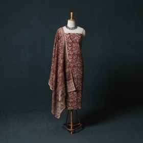 Red - Kalamkari Hand Block Print Natural Dyed Cotton 2pc Unstitched Dress Material Kurta Set 23