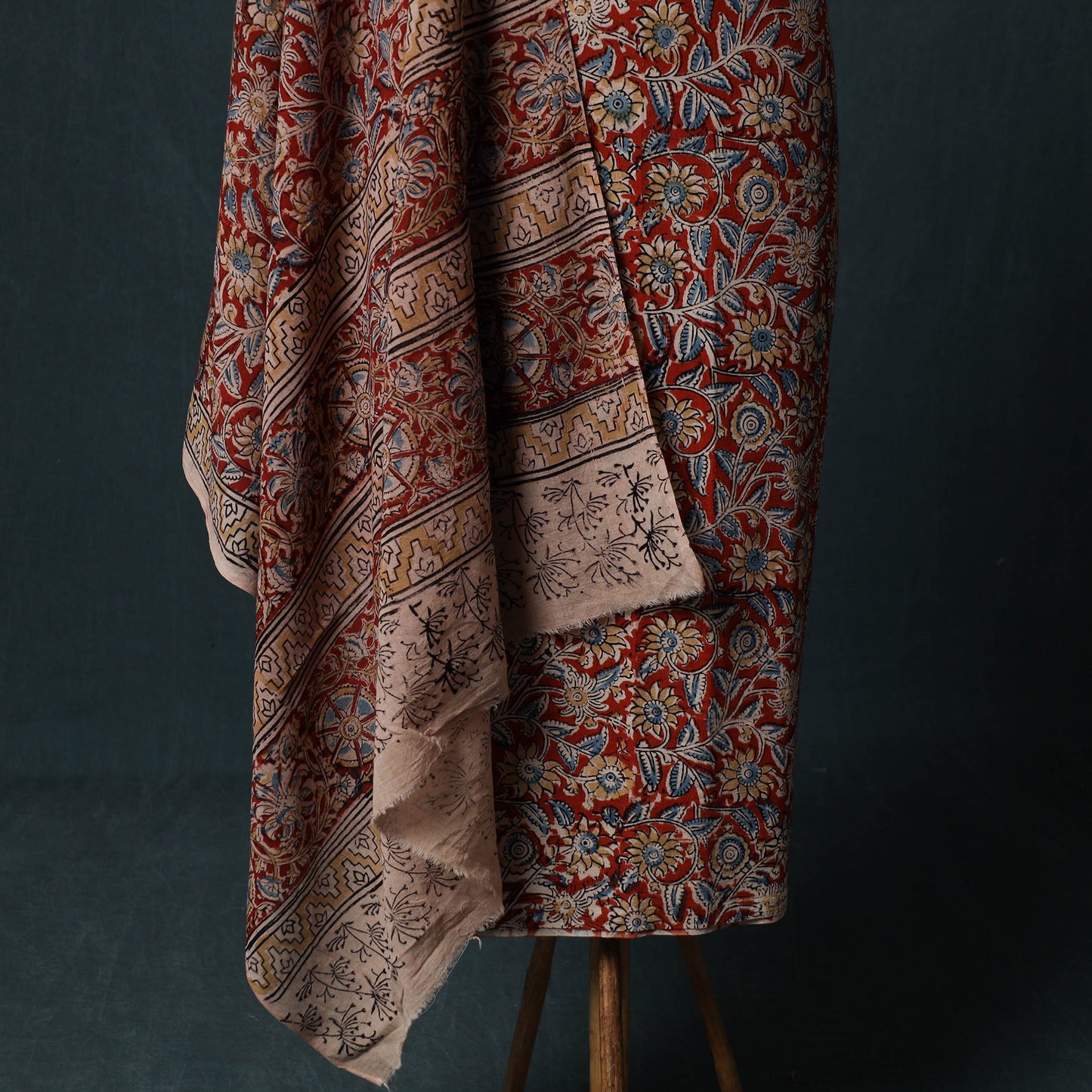 Red - Kalamkari Hand Block Print Natural Dyed Cotton 2pc Unstitched Dress Material Kurta Set 23