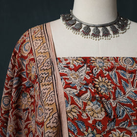 Red - Kalamkari Hand Block Print Natural Dyed Cotton 2pc Unstitched Dress Material Kurta Set 23