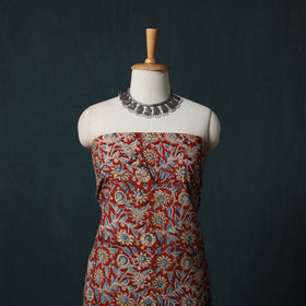 Red - Kalamkari Hand Block Print Natural Dyed Cotton 2pc Unstitched Dress Material Kurta Set 23