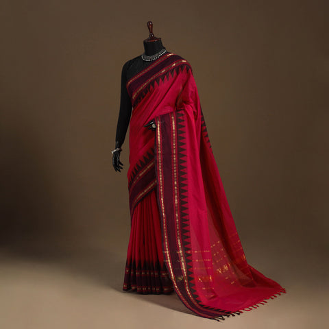 Red Kandangi Chettinad Cotton Saree with Border
