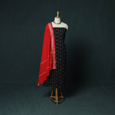 Black - Sambalpuri Ikat Cotton 3pc Unstitched Dress Material Suit Set 13