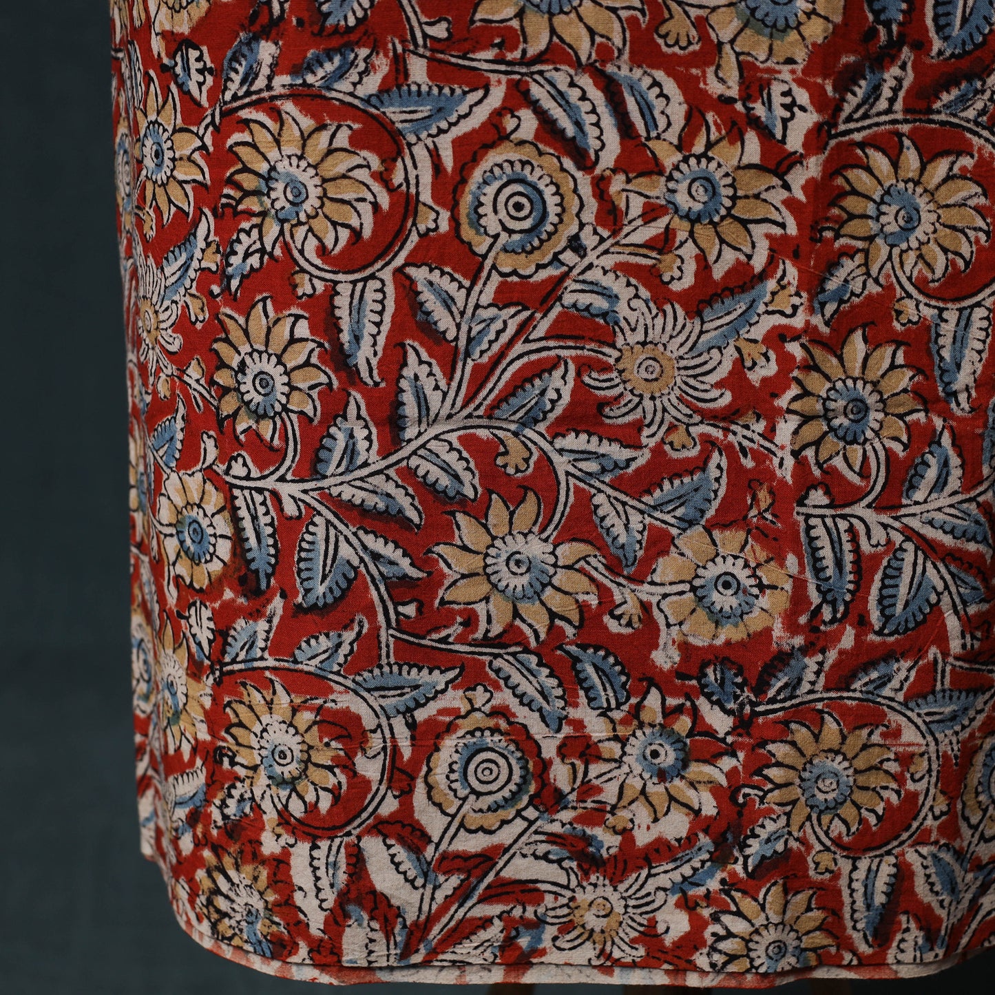 Red - Kalamkari Hand Block Print Natural Dyed Cotton 2pc Unstitched Dress Material Kurta Set 23