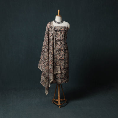 Black - Kalamkari Hand Block Print Natural Dyed Cotton 2pc Unstitched Dress Material Kurta Set 24