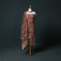 Red - Kalamkari Hand Block Print Natural Dyed Cotton 2pc Unstitched Dress Material Kurta Set 25