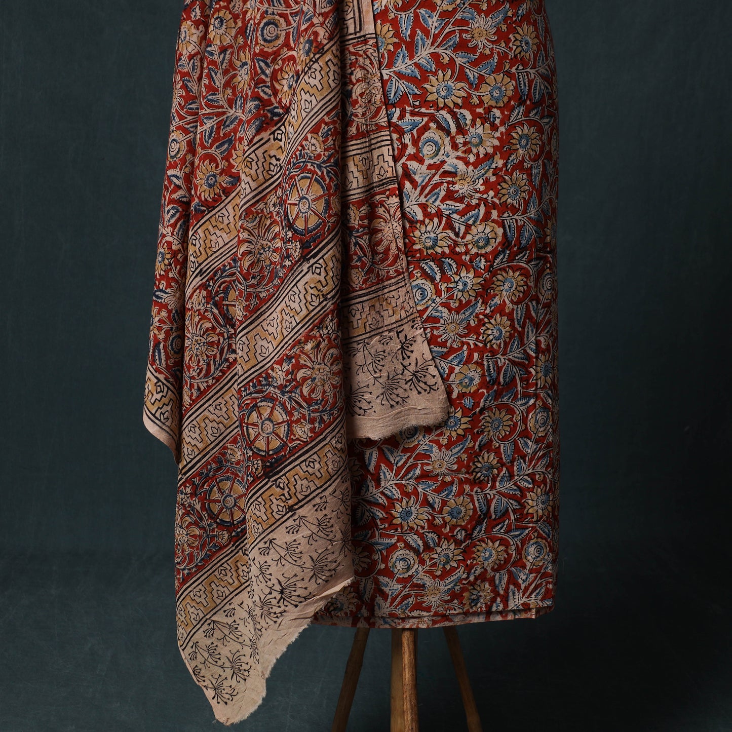 Red - Kalamkari Hand Block Print Natural Dyed Cotton 2pc Unstitched Dress Material Kurta Set 25