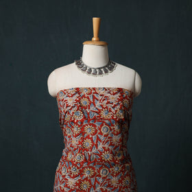 Red - Kalamkari Hand Block Print Natural Dyed Cotton 2pc Unstitched Dress Material Kurta Set 25