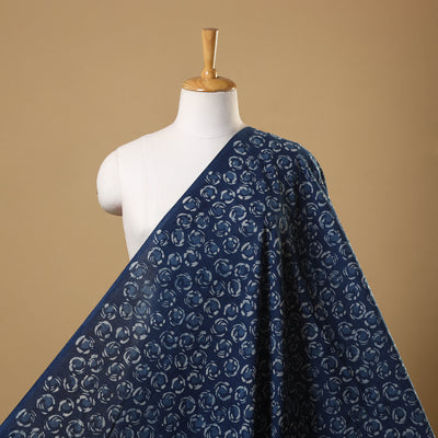 Blue Hand Block Print Cotton Indigo Bagru Fabric