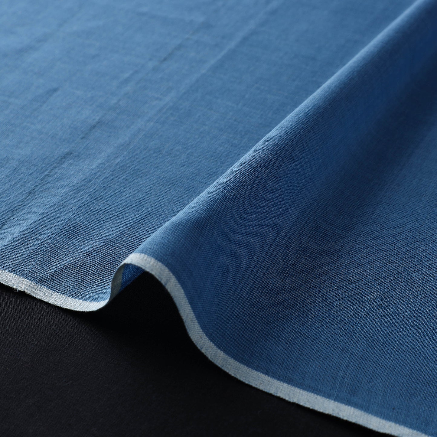 Blue - Organic Cotton Indigo Plain Handloom Fabric 07