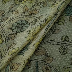 Handpainted Srikalahasti Pen Work Natural Dyed Kalamkari Kota Doria Silk Fabric 06