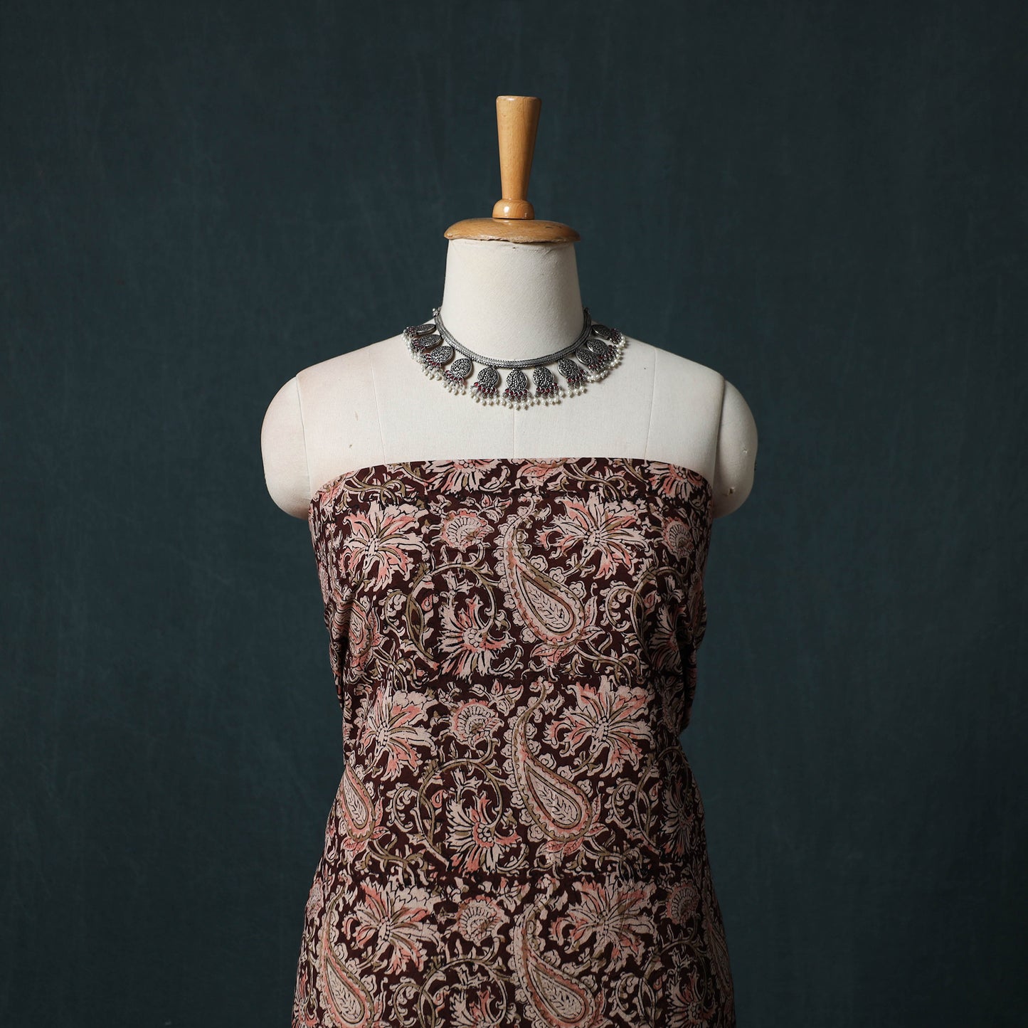 Brown - Kalamkari Hand Block Print Natural Dyed Cotton 2pc Unstitched Dress Material Kurta Set 26