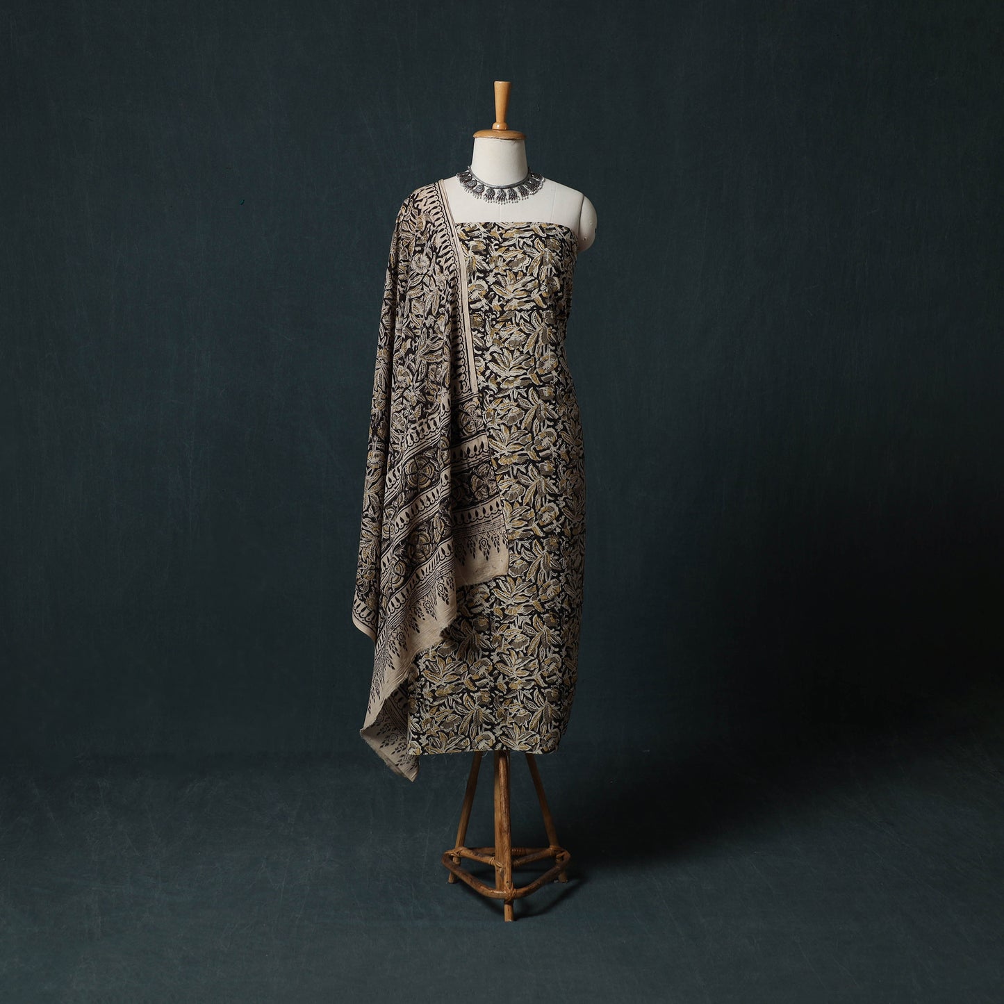Kalamkari Hand Block Print Natural Dyed Cotton 2pc Unstitched Dress Material Kurta Set 27