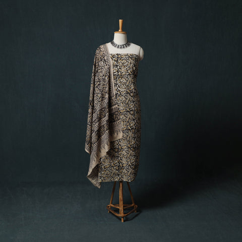 Beige - Kalamkari Hand Block Print Natural Dyed Cotton 2pc Unstitched Dress Material Kurta Set 27