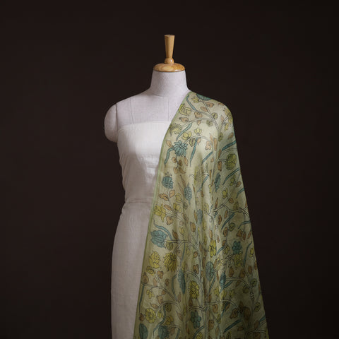 Handpainted Srikalahasti Pen Work Natural Dyed Kalamkari Kota Doria Silk Fabric 06