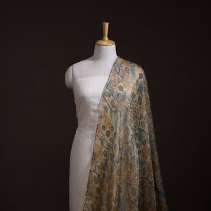 Handpainted Srikalahasti Pen Work Natural Dyed Kalamkari Kota Doria Silk Fabric 08