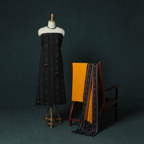 Black - Sambalpuri Ikat Cotton 3pc Unstitched Dress Material Suit Set 17