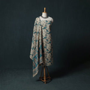Beige - Kalamkari Printed Cotton 2pc Unstitched Dress Material Kurta Set 01